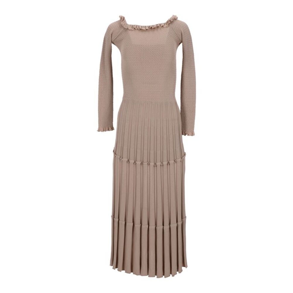 Altuzarra Off-Shoulder Pleated Knit Dress in Beige Viscose